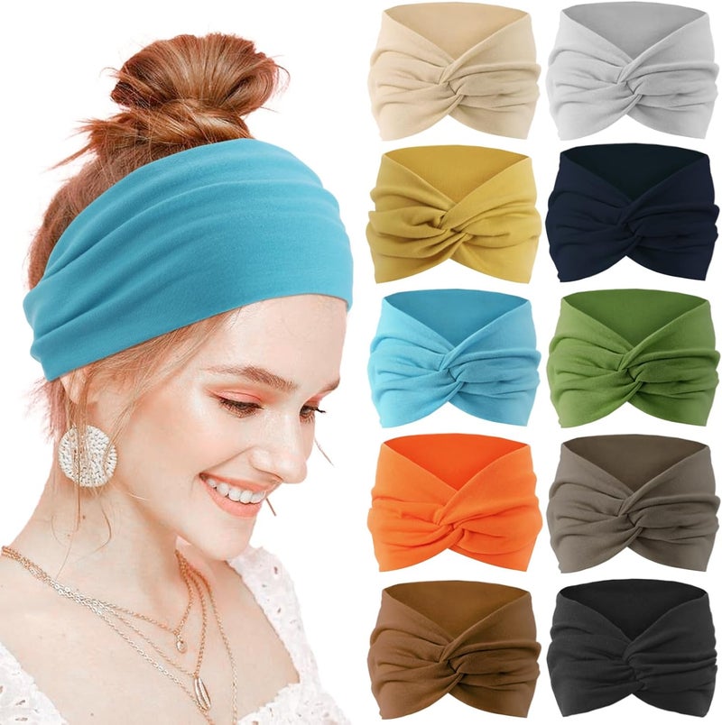Luuao 12 Pcs Stretchy Sport Headbands for Women,Absorbed Sport Headband Soft Twist Knotted Headbands for Yoga, Workout Daily Life - Image 1